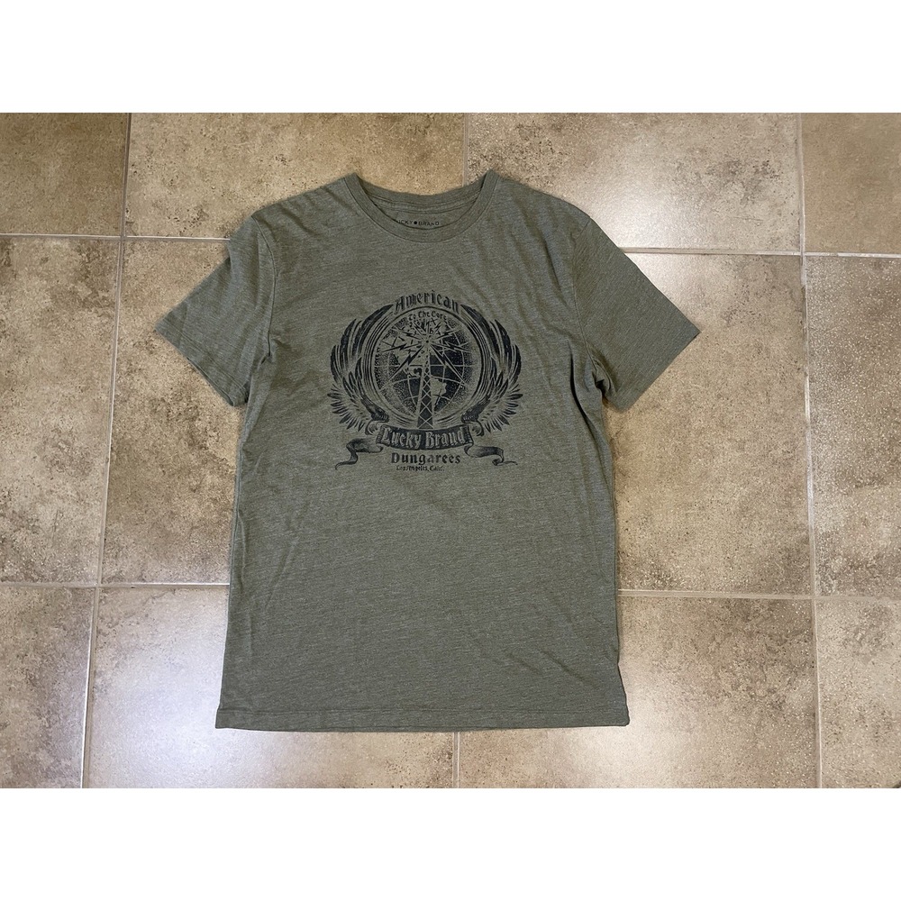 Lucky Brand Shirt Mens Sz M Green American Standard Motorcycle Graphic T-Shirt